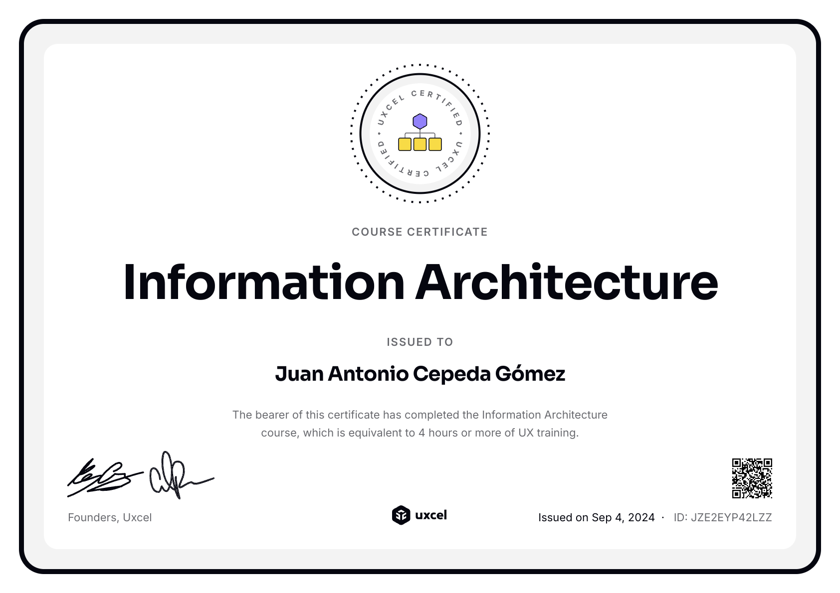 Juan Antonio Cepeda Gómez's certificate